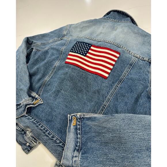 Polo Jeans Ralph Lauren American Flag Patch Denim Jacket XL - Picture 2 of 5